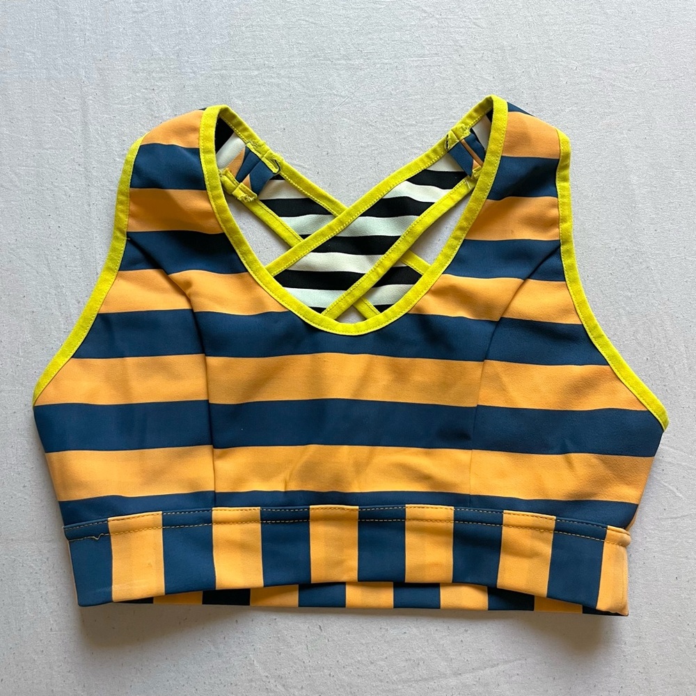 OPENING CEREMONY x ADIDAS orange navy striped athletic cropped criss cross tank